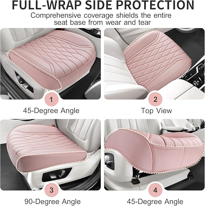 EQUIDEVDY 2 Pack Leather Bottom Car Seat Covers,Front Seat Covers for Cars,Driver Car Seat Cover,Luxury Faux Leather Seat Protectors,Full Wrap,Waterproof,for Most Vehicles,Sedan,SUV,Truck (Pink)