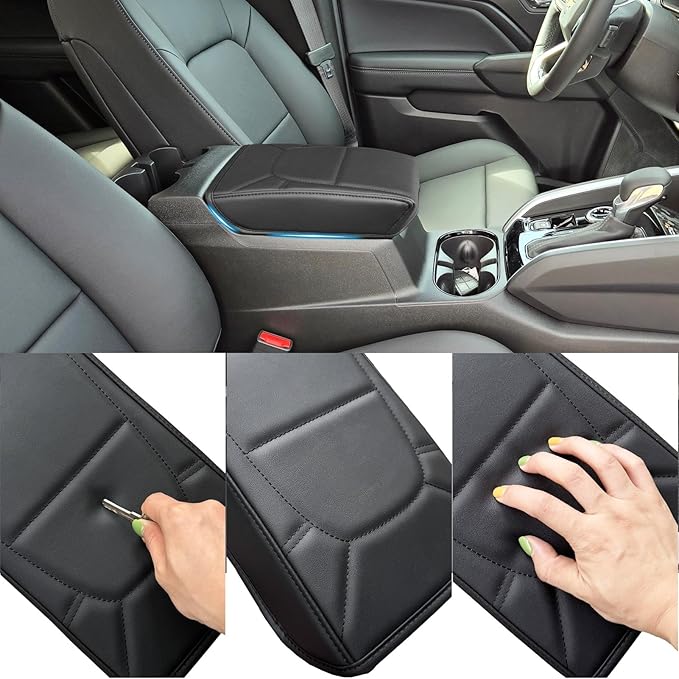 Center Console Cover for Chevy Colorado/GMC Canyon - Soft Armrest Cover for Colorado Canyon 2023 2024 2025 2026 ZR2 Z71 Trail Boss LT WT Elevation AT4 Denali AT4X Accessories - Black Stitch