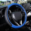SEG Direct Steering Wheel Cover for 14.5-15 inch Wheels, Breathable PU Leather with Perforated Sides, Anti-Slip Grip, Universal Fit for Cars & SUVs, Black and Blue