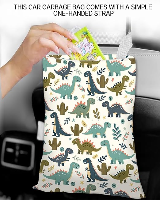 ANKVRP Car Trash Can, Durable Hanging Car Trash Garbage Bag, Cute Automotive Garbage Cans Organizer, Cute Green Dinosaur