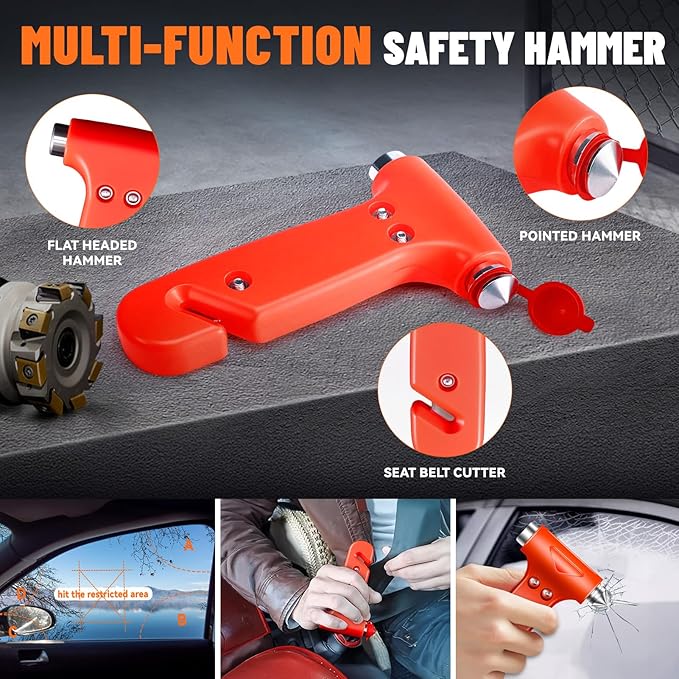 COOGEO Roadside Emergency Car Kit with Jumper Cables, Car Accessories for Men, Assistance Safety Kit Includes Safety Hammer, Headlamp, Gloves, First Aid Kit for Women, Men, Teenagers, Orange