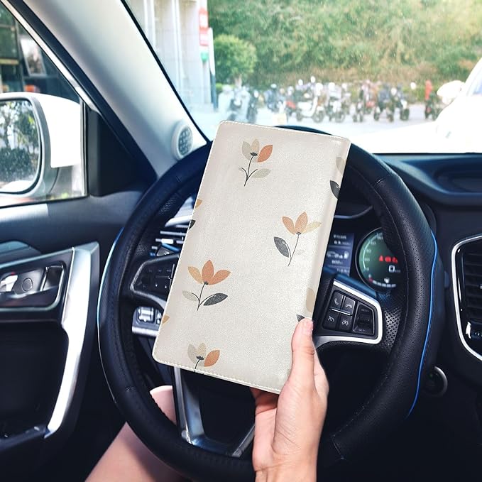 Simple Flowers Floral Car Registration and Insurance Card Holder Vehicle Glove Box Car Organizer Driver License Documents Holder Waller Case Organizers