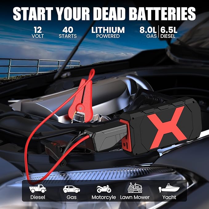BOOKOO A9 Jump Starter 4000A for Car/Boat/Lawnmower(12L Gas/10L Diesel Engine) Portable 12V Car Battery Jump Starter with Jumper Cables,Quick Charging USB Ports and USB-C,3 LED Modes and Storage Box