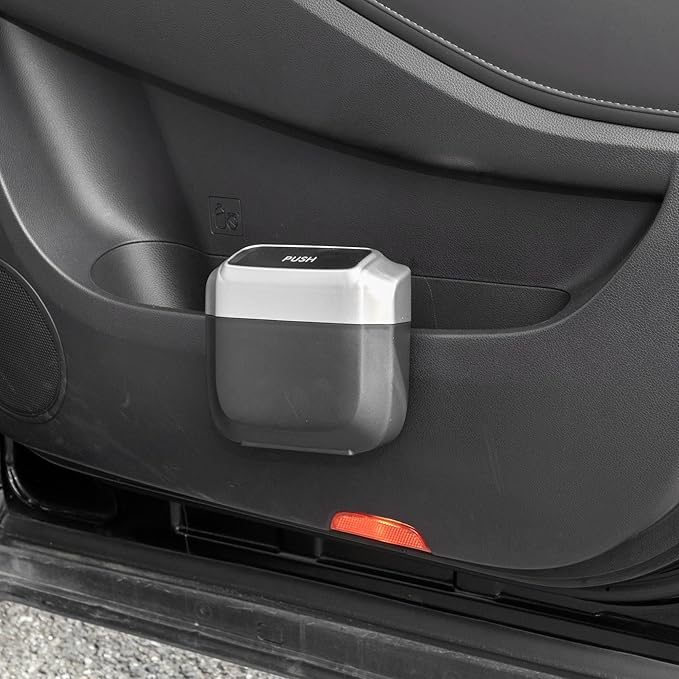 Car Trash Can Hanging 6.3" Length 2.4" Width 5.9" Height Trash Bin Plastic Silver Tone 1 Set