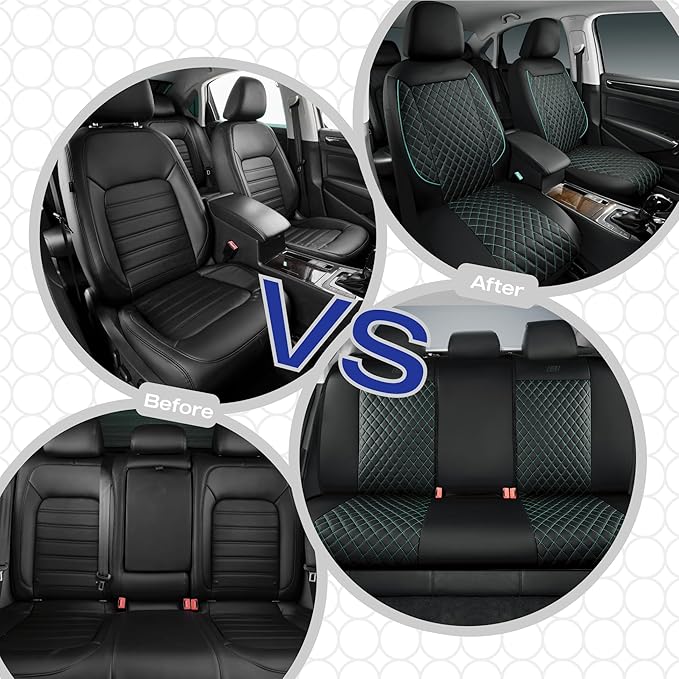 Skechers Car Seat Covers,Piping Luxury Faux Seat Covers,Waterproof Anti Slip Car Seat Protector Full Set,Car Accessories Airbag Universal Fit for Most Cars,Vans,Trucks,SUV,Mint