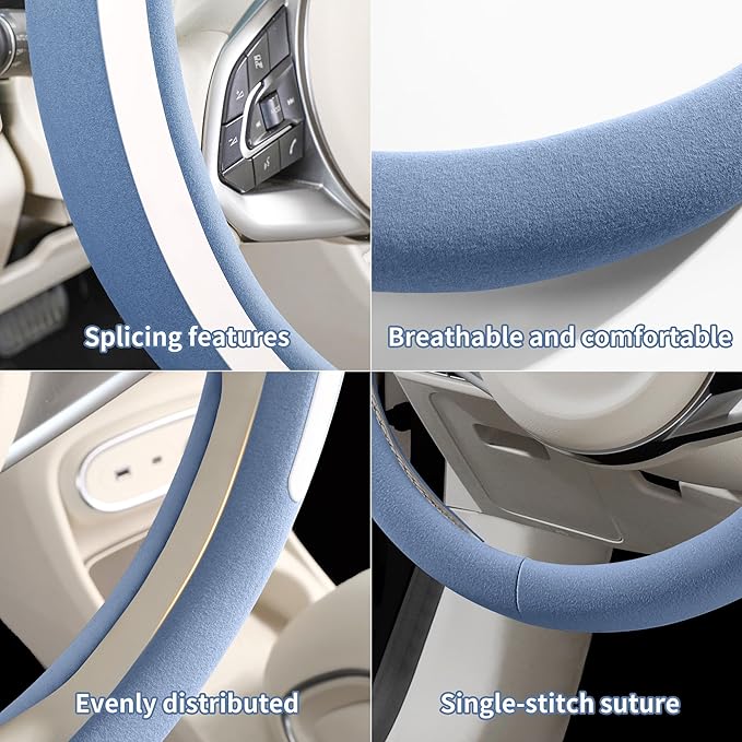Steering Wheel Cover, Universal 15 inch, Faux Leather Steering Wheel Protector, Anti-Slip, Breathable & Heating-Compatible for Cars Trucks SUVs Vans