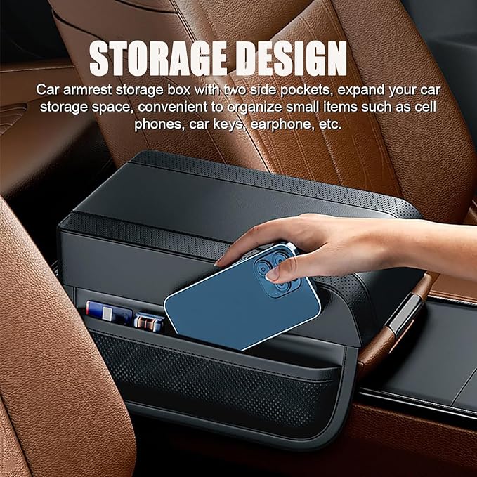 Car Armrest Cushion for Infiniti QX80 2004–2019 2020 2021 2021 2022 2023 2024, PU Leather Center Console Pad with Storage Pockets, Auto Arm Rest Support Protector for Cars, SUVs & Trucks