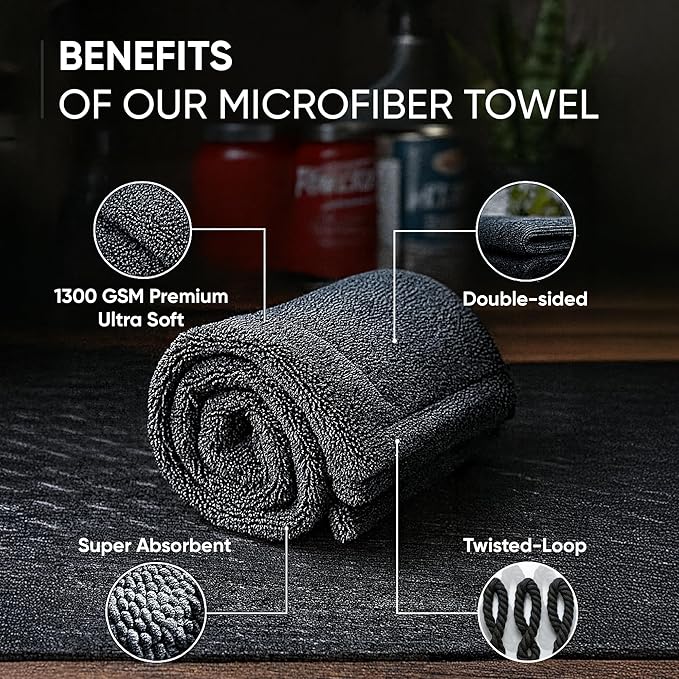 Papa Dragon Extra Large Car Drying Towel | 1300 GSM 25"x34" | Super Absorbent Microfiber Towel for Cars, Streak-Free, Scratch-Free Detailing Towel for Cars, Truck, SUV - 1 Pack