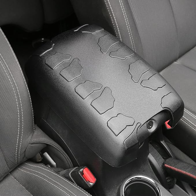 JWWY for Jeep JK Center Console Cover Pad, Armrest Cover Cushion, Neoprene Center Console Armrest Pad Cover for 2011-2017 Jeep Wrangler JK JKU Accessories, Black Rubber