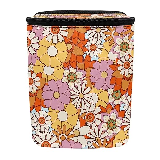KEIAHUAN Car Garbage Can for Back Seat with Lid Abstract Hippie Flower Reusable Save Space Car Trash Bin Large Capacity Hanging Multipurpose Trash Bag for Automotive Office Home
