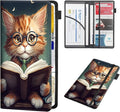 RAUEDWDJS Car Registration and Insurance Holder,Leather Vehicle Glove Box Organizer Wallet Case for Driver's License,ID Key Information Cards-Reading Cat