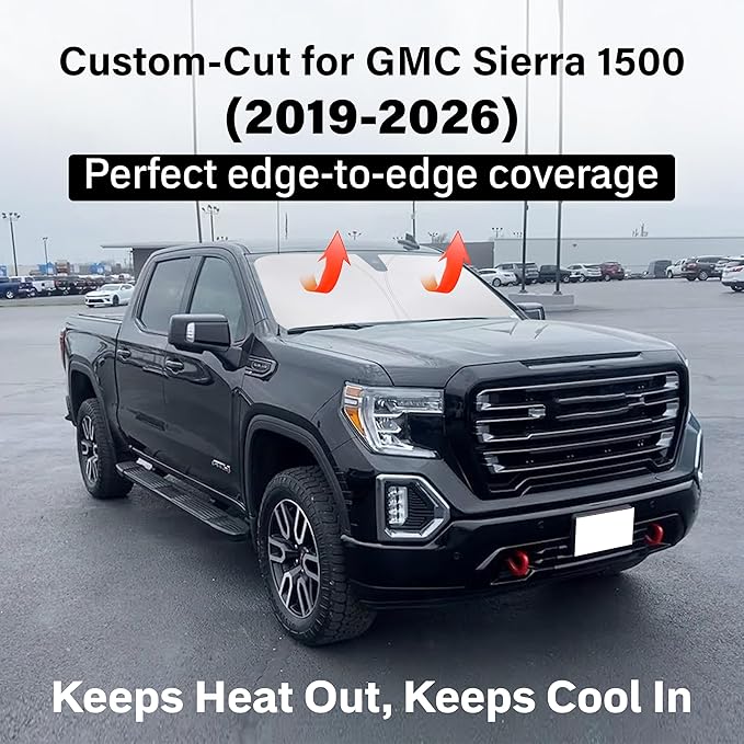EcoNour Windshield Sun Shade Compatible for GMC Sierra 1500 2019–2026 | Pickup Truck Front Window Sunshade | Foldable UV & Heat Blocking Sun Visor Protector | Protects Interior & Keeps Cabin Cool