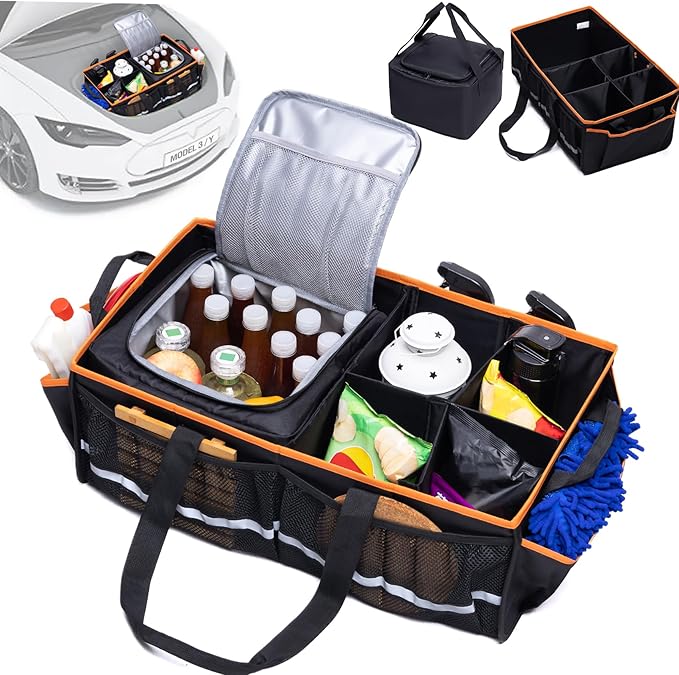 Rifachua Car Front Trunk Organizer with Cooler Bag Compatible with Tesla Model Y Model 3 2020-2026, Foldable Grocery Frunk Storage Bag Collapsible for Car SUV with Multi Compartment