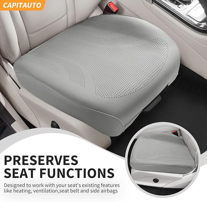 CAPITAUTO 1 Piece Seat Covers Front PU Leather Car Seat Covers, Universal Bottom Seat Covers for Cars,Full Wrapping Edge Fits 95% of car (Gray)