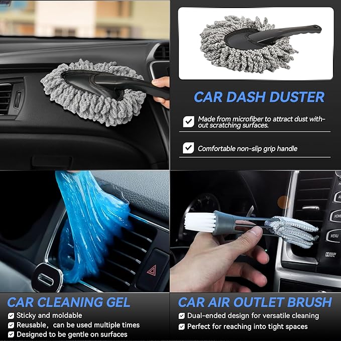 21Pcs Car Detailing Kit,Compelete Car Cleaning Kits Interior Cleaner with Detailing Brushes,Car Wash Kit with Cleaning Gel,Wash Mitt, Car Care Gift for Men