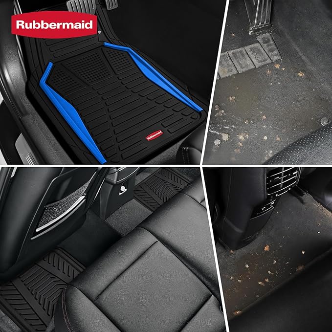 Rubbermaid Car Mat Full Set All-Weather Heavy-Duty 4 Pieces– Trim-to-Fit Universal Car Mats Full Set – Waterproof Rubber Floor Liners for Most Trucks, SUVs, Vans, and Sedans-Blue