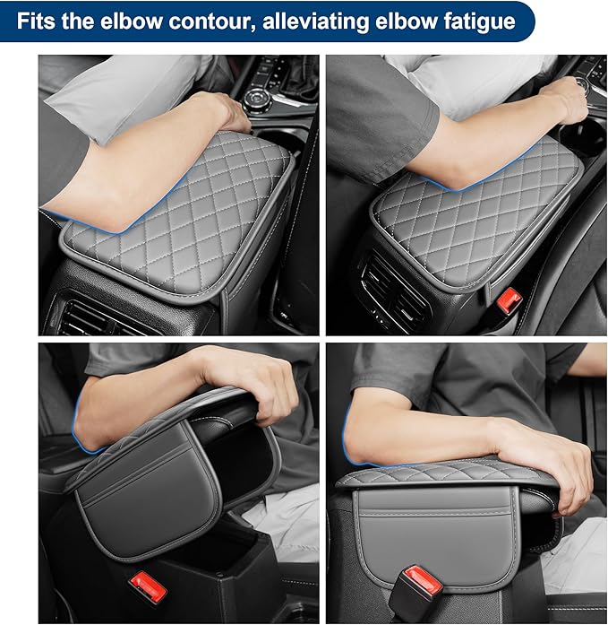Car Center Console Cover Fit for Volkswagen Arteon Leather Armrest Cover with 2 Storage Bags Waterproof Console Cover Scratch & Wear Resistant(Grey)