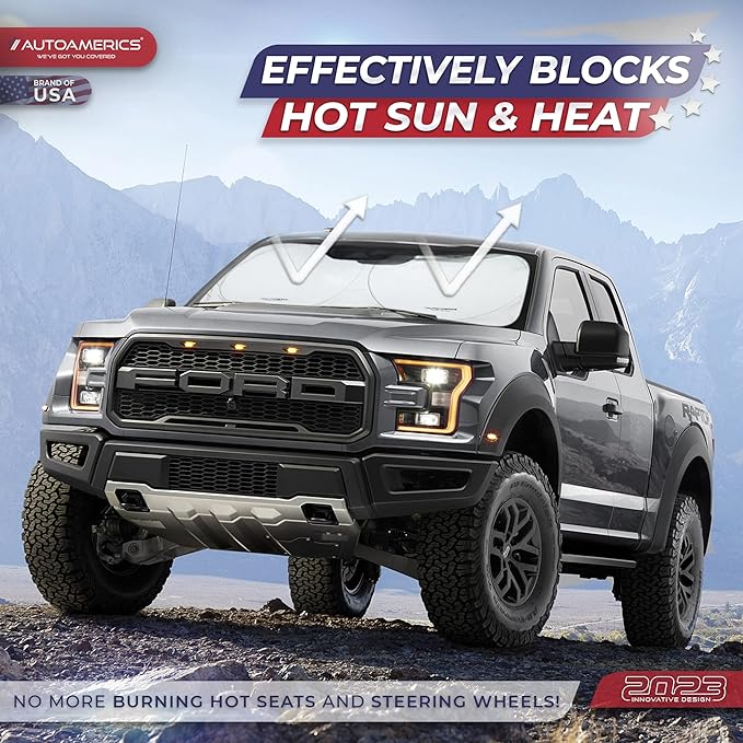 Autoamerics 1-Piece Windshield Sun Shade Standard Silver Foldable Car Front Window Sunshade for Most Cars SUV Truck Heat Blocker Visor Protector Blocks Max UV Rays and Keeps Your Vehicle Cool X-Large