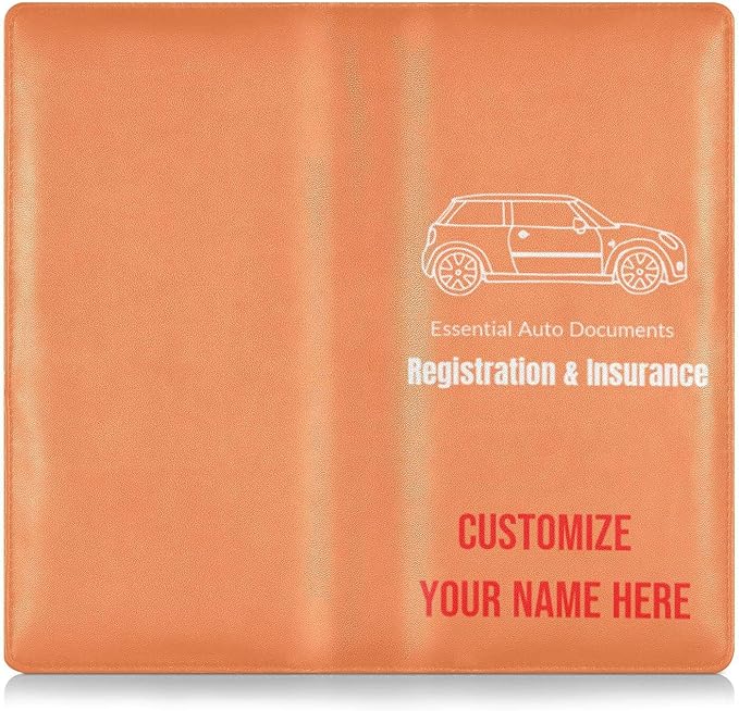 Custom Car Registration and Insurance Card Holder Personalized Leather Glove Box Organize Men Women Wallet Accessories Case for Cards, Essential Document Driver License Orange