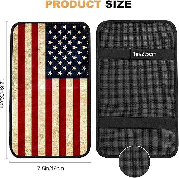 Adastrah Auto Center Console Pad,American Flag 1 Auto Armrest Pad Seat Box Cushion,Armrest Cover Protector for Vehicle SUV Truck Car