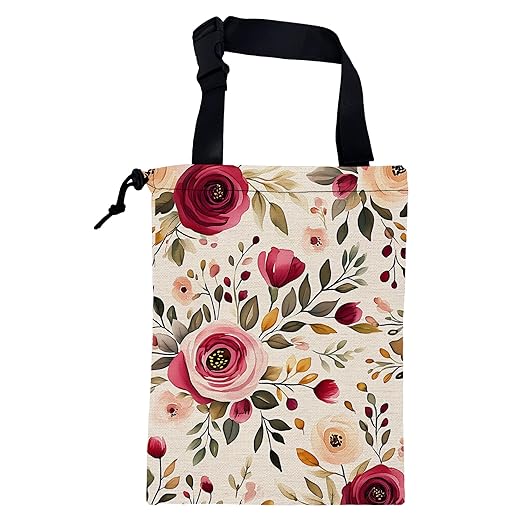 KXWQTRDD Car Garbage Bag Vintage Red and Pink Floral Hanging Canvas Car Trash Bag Drawstring Car Back Seat Organizer for Car Back Front Seat Console with Adjustable Buckle