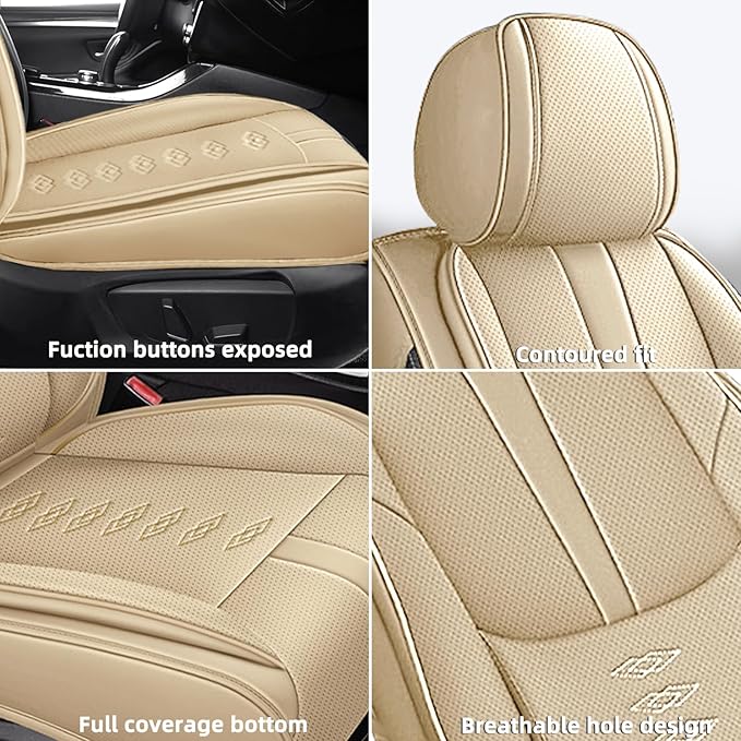 Premium Universal Car Seat Cover, Comfortable Leather Seat Cover for 96% of Models, Waterproof Car Seats Protectors Cushions for 2 Seats(Beige,Pillows)
