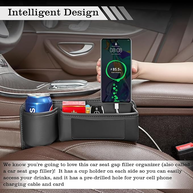 TESHITVLOG 2 Pack Car Seat Gap Filler Organizer, with Cup Holder and Storage, for Car, SUV, Truck - Holds Keys, Cards, Phone, Sunglasses and Small Items