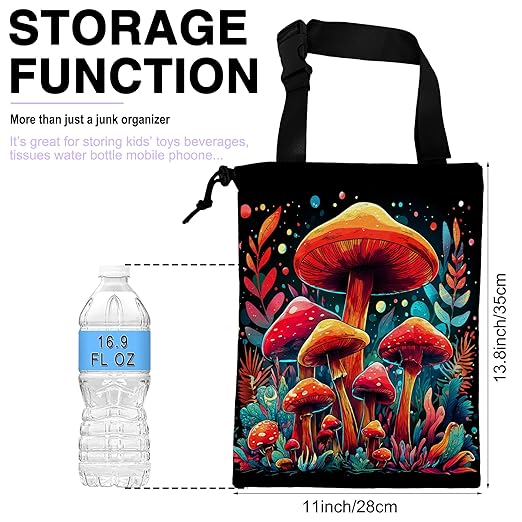 UUCBTAH Car Trash Bag Hanging Colorful Mushrooms Car Trash Can for Back Seat Waterproof Car Trash Bin with Adjustable Straps and Drawstring for Car Accessories Vehicle Travelling Camping