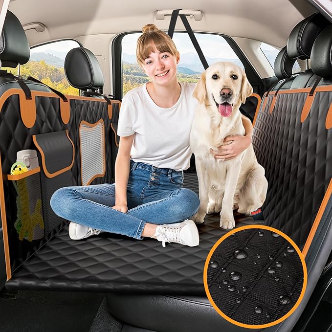Chioratree Dog Seat Cover for Back Seat - Hard Bottom Car Seat Cover for Dogs Holds 500 lbs,Waterproof Back Seat Extender for Dogs,Scratch-Proof Anti-Slip Dog Hammock for Car SUV Small Truck, BlackOR