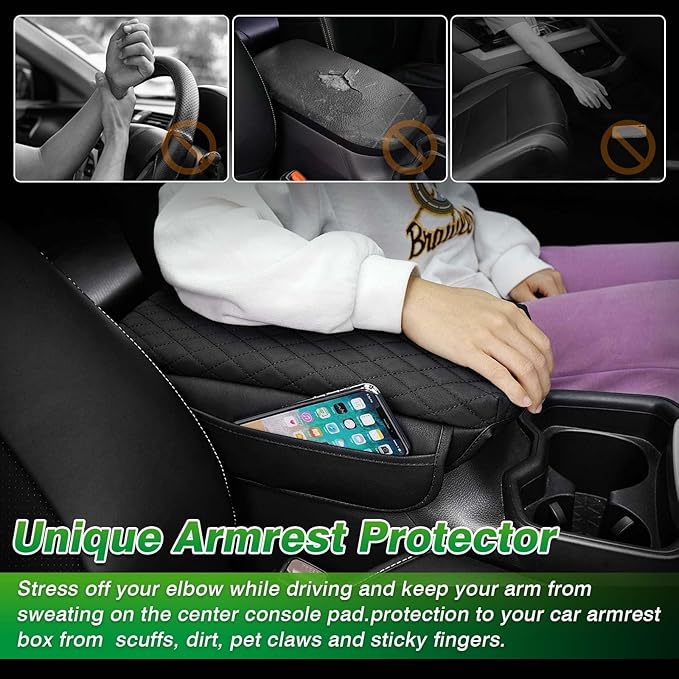 Shademax Center Console Cover Toyota RAV4 2019-2024 2025 Armrest Cover Cushion Pad for Toyota RAV4 Accessories PU Leather Armrest Seat Box Protector with Pockets Storage Bag