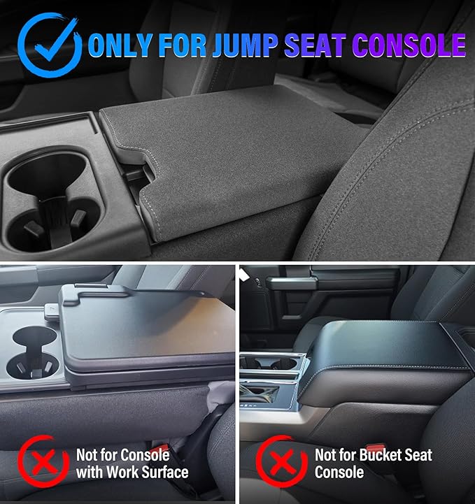Thickened Center Console Armrest Cover with Hidden Pockets for 2015-2025 F150 Accessories, 2017-2025 F250 F350 F450, PU Leather Middle Console Protective Cover (Jump Seat Console Only)