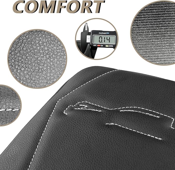Muslogy Center Console Armrest Cover Compatible with 2024 Toyota Tacoma Accessories Armrest Lid Protector Vegan Leather Cushion Regular Thick(Black/Gray Stitching)