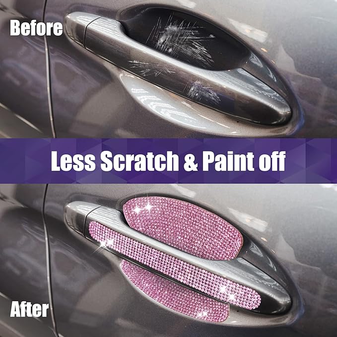 Frienda 10 Pieces Bling Car Accessories for Women Bling Car Door Handle Protector Door Handle Covers for Car Rhinestone Car Bowl Protector Accessories Women Stickers(Pink)