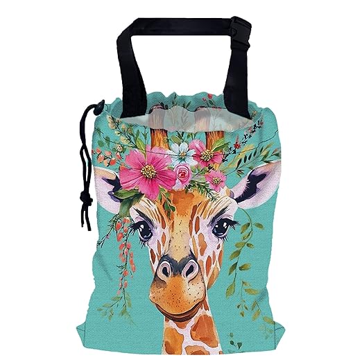 Watercolor Giraffe Car Trash Bag,Giraffe Wear Floral Crown Strap Drawstring Car Garbage Bags,Car Back Seat Organizer with Adjustable Buckle for Car Accessories