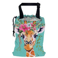 Watercolor Giraffe Car Trash Bag,Giraffe Wear Floral Crown Strap Drawstring Car Garbage Bags,Car Back Seat Organizer with Adjustable Buckle for Car Accessories