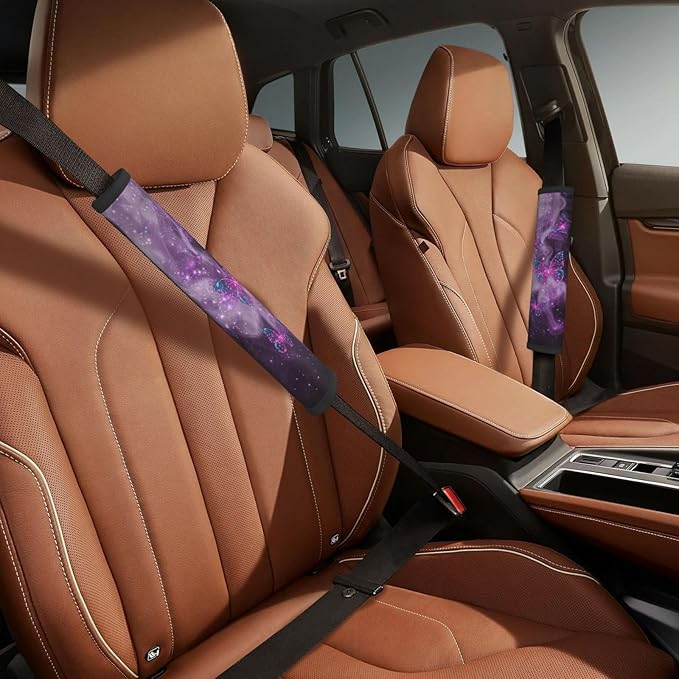 Purple Butterfly Steering Wheel Cover Elastic Non-Slip Car Steering Wheel Covers with Seat Belt Shoulder Pad For Women Men