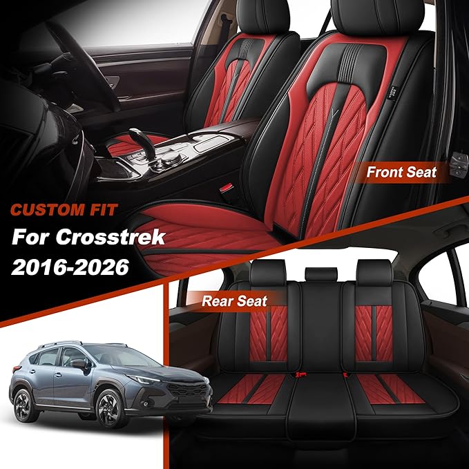 TTX LIGHTING Seat Covers Fit for Subaru Crosstrek 2016-2026 Seat Covers Full Set Car Seat Covers Faux Leather Breathable Waterproof Car Seat Protector (5 Seats, Black&Red)