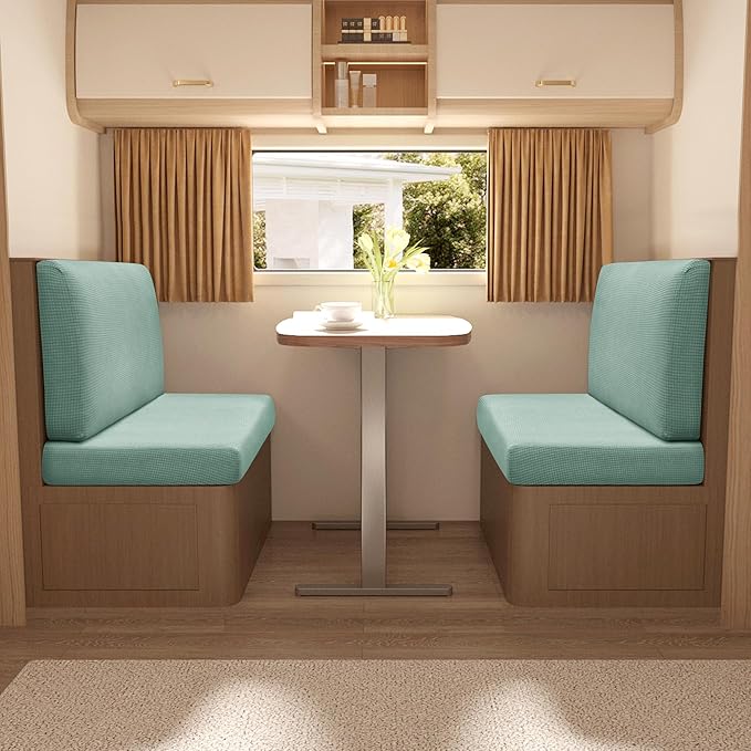 Stretch Rv Dinette Cushion Set, Booth Seats with 1 Backrest & 1 Bench Cover, 38 in Camper Dinette Booth Set,2 Set-Pine Green