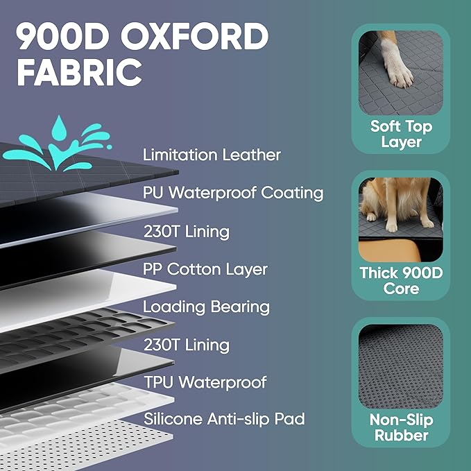 Sajoda Hard Bottom Dog Car Seat Cover for Back Seat, 900D Oxford Waterproof Pet Seat Extender Supports 400lbs, Car Seat Protector and Hammock for Dogs, Compatible with Car, Small SUV & Truck