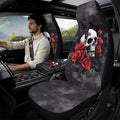 Oramclsy Skull PU Breathable Car Seat Accessories Set Rose Pattern Universal Set and Armrest Pad and Seat Belt Pads Full Set of 5 Pack