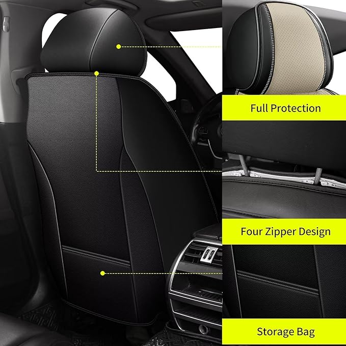 TTX Car Seat Covers 2 Front Seats Fit for Honda Fit 2007-2020 Breathable Leather Seat Protector with Airbag Compatible Automotive Seat Cushions Cover with Beautiful Patterns (Beige)