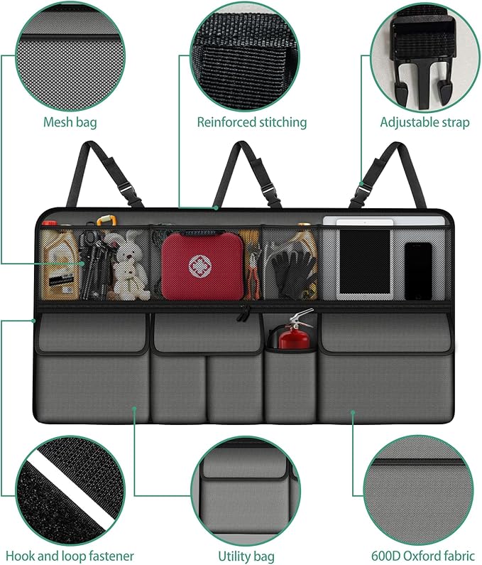 NUWQICD Hanging Car Trunk Organizer Fit For Toyota RAV4 Foldable Large Capacity 41.3x20 inch Backseat Trunk Organizers Storage, Car Accessories Interior, with Multi Pockets Grey