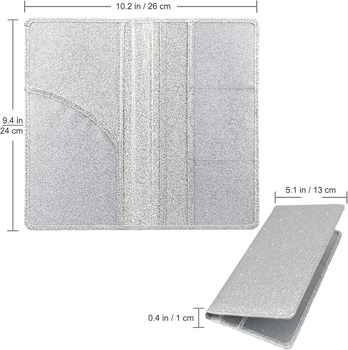 Car Registration and Insurance Holder, Premium Leather Insurance and Registration Holder,vehicle Glove Box Car Organizer, with Magnetic Shut for Cards, Driver License (Glitter Silver)