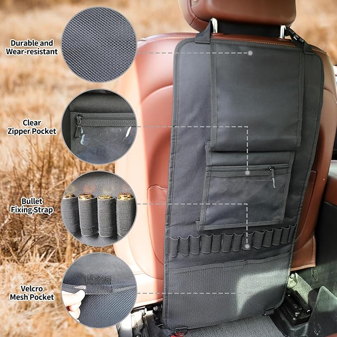 BLISSWILL 2-Pack Automotive Gun Rack & Seat Organizer with Storage Pockets & Tactical Design for Car & Truck