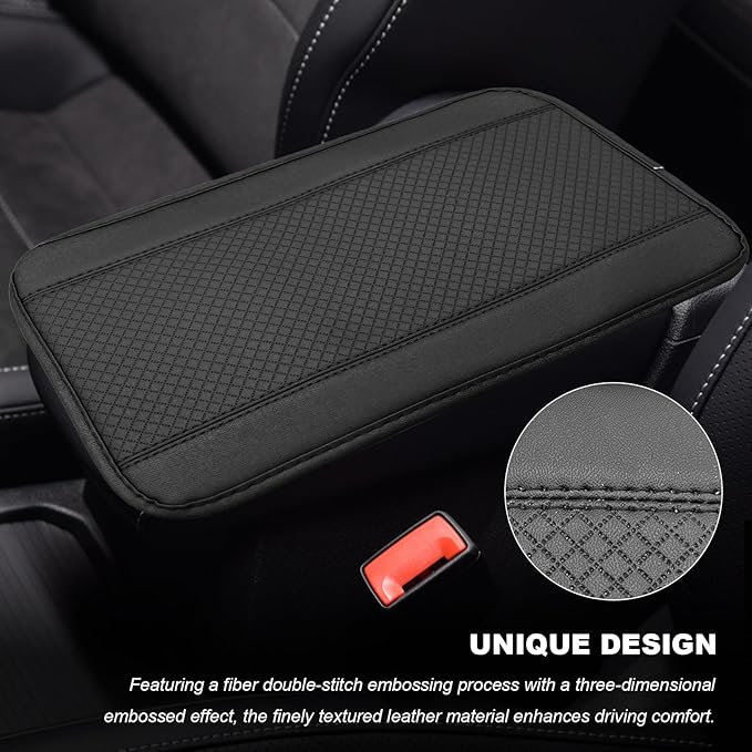 Car Armrest Storage Box Mat, Leather Embossing Auto Center Console Cushion Protective Pad, Anti-Scratch Waterproof Armrest Seat Box Protector for Most Cars Trucks SUVs (Black)
