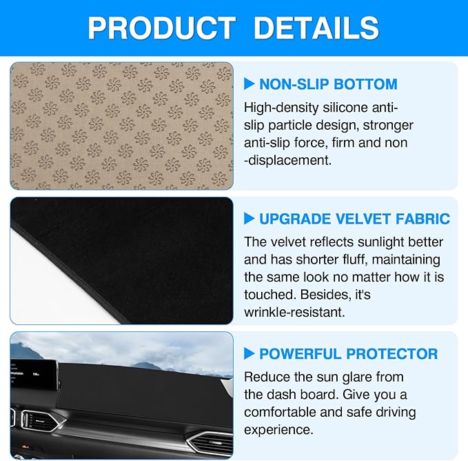Cartist Dashboard Cover Mat for 2017-2022 2023 2024 2025 Mazda CX-5 CX5 Accessories Dash Cover Suede Dash Mat Sunshade Glare UV Rays Protector (Without Hud)