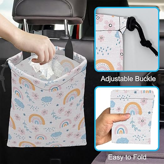 ghatobty Car Trash Bag Hanging Cloud Rainbow Flower Car Trash Can Waterproof Garbage Bag Hanging for Car Back Seat