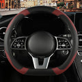 Binsheo Microfiber Leather D Shaped Steering Wheel Cover, Breathable, Anti Slip, Universal 15 inch, Black with Burgundy