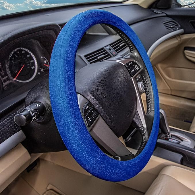 FH Group Universal Fit Silicone Snake Pattern with Massaging Grip Dark Steering Wheel Cover fits most Cars, SUVs, Trucks, and Vans Dark Blue