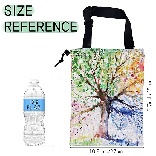 NHNXHWIA Watercolors Tree Car Garbage Bag,Colorful Tree Waterproof Small Car Trash Bag Hanging Back of Seat,Drawstring Hanging Car Trash Bag with Adjustable Buckle for Car Accessories